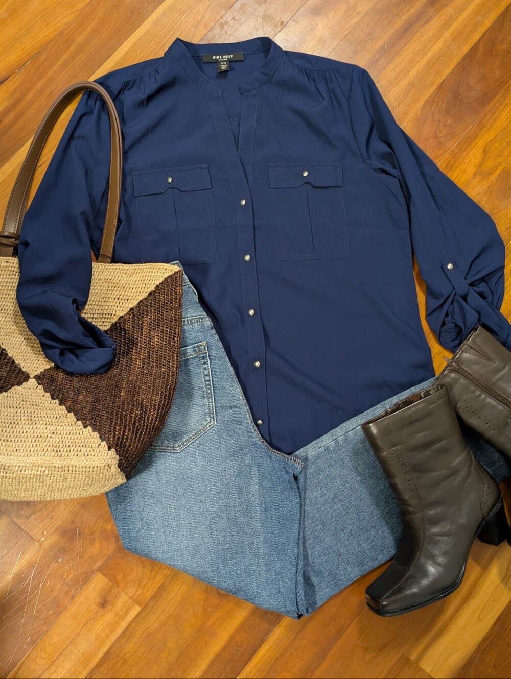 Nine West Women's Blue Button Front Shirt